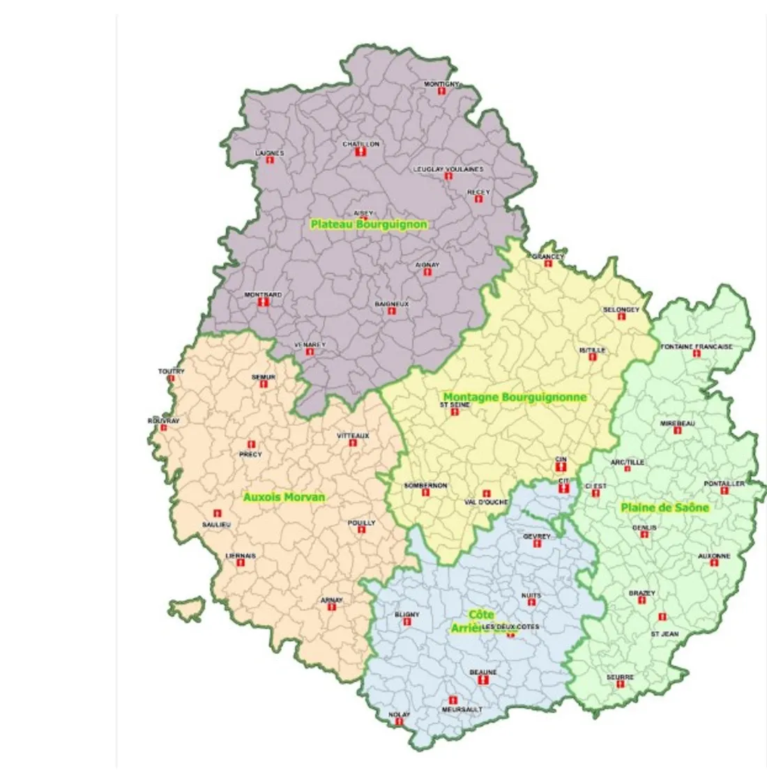 Carte de la Côte-d'Or en 5 zones