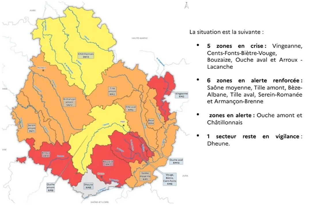 Situation hydrologique en Côte-d'Or prise en compte à date de l'arrêté.