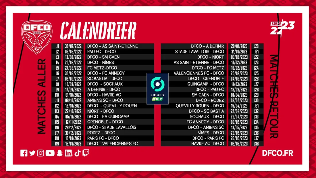 Calendrier DFCO 22-23