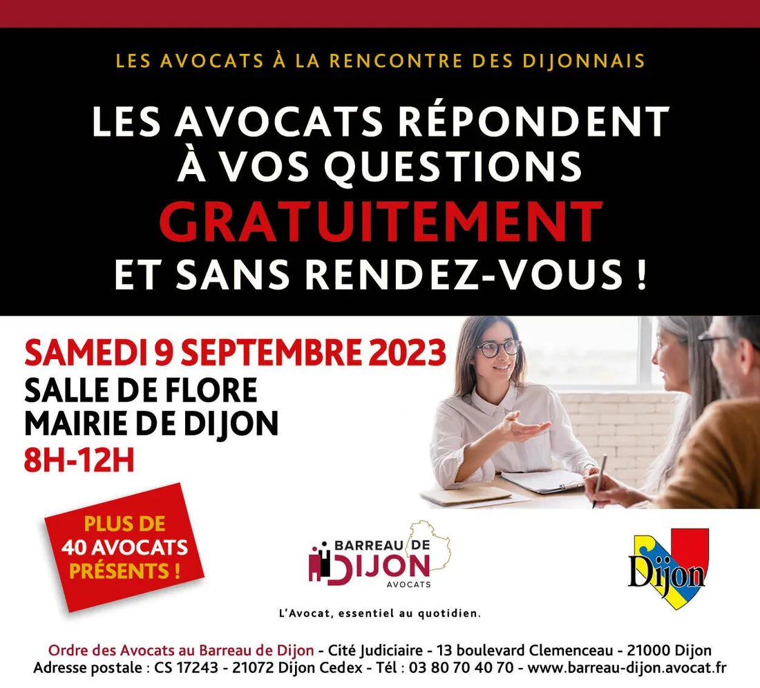 Samedi 9 septembre, les avocats offrent leurs conseils gratuitement à la mairie de Dijon.