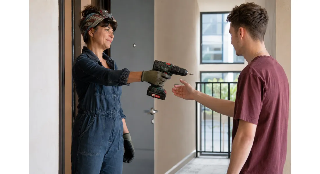 Femme qui prête sa perceuse
