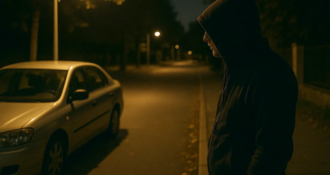 Homme suspect regardant une voiture