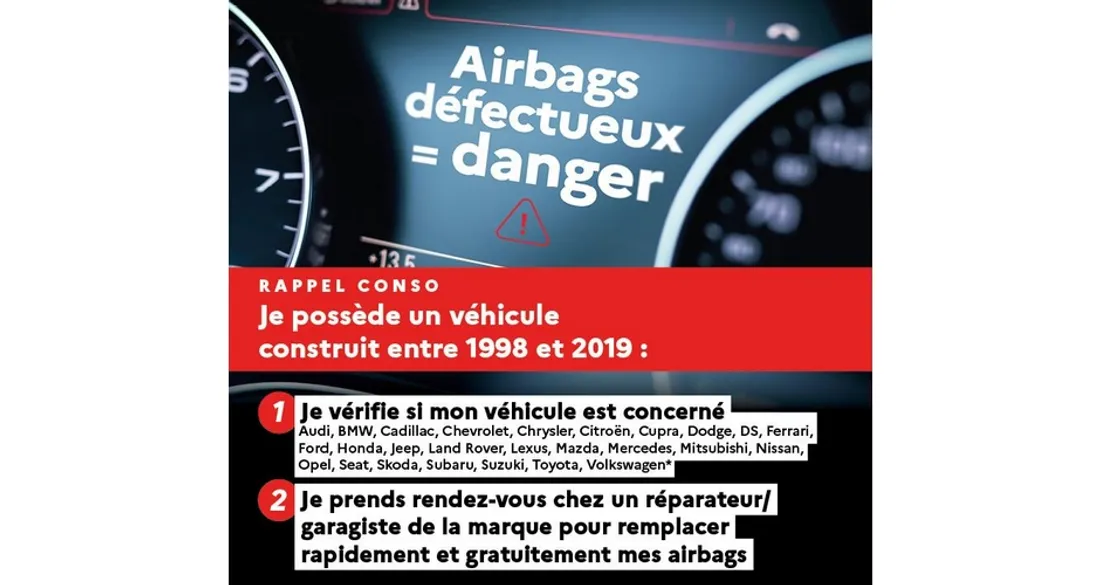 Rappel des véhicules à airbag Takata