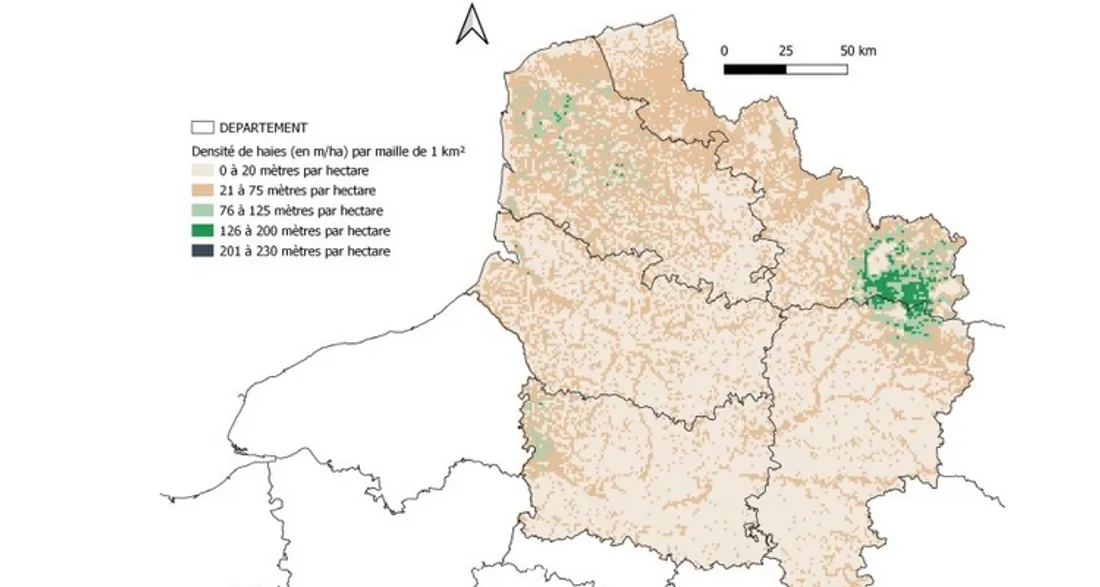 Densité des haies dans les Hauts-de-France