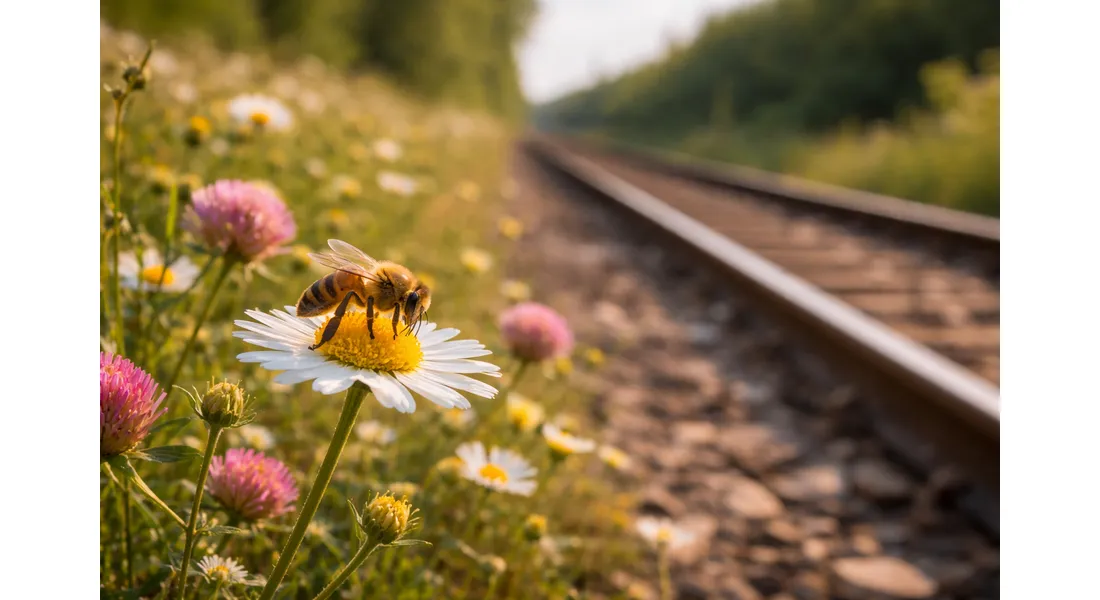 Abeille près d'une voie ferrée