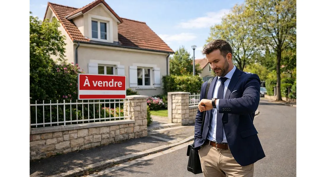 Agent immobilier devant une maison à vendre