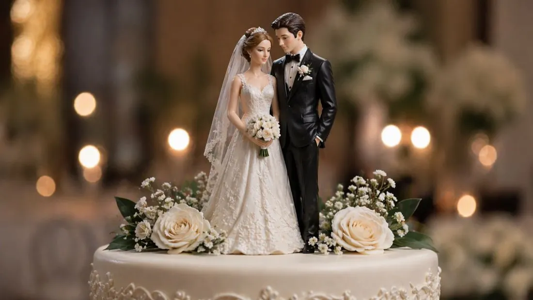 Figurines sur un gâteau de mariage