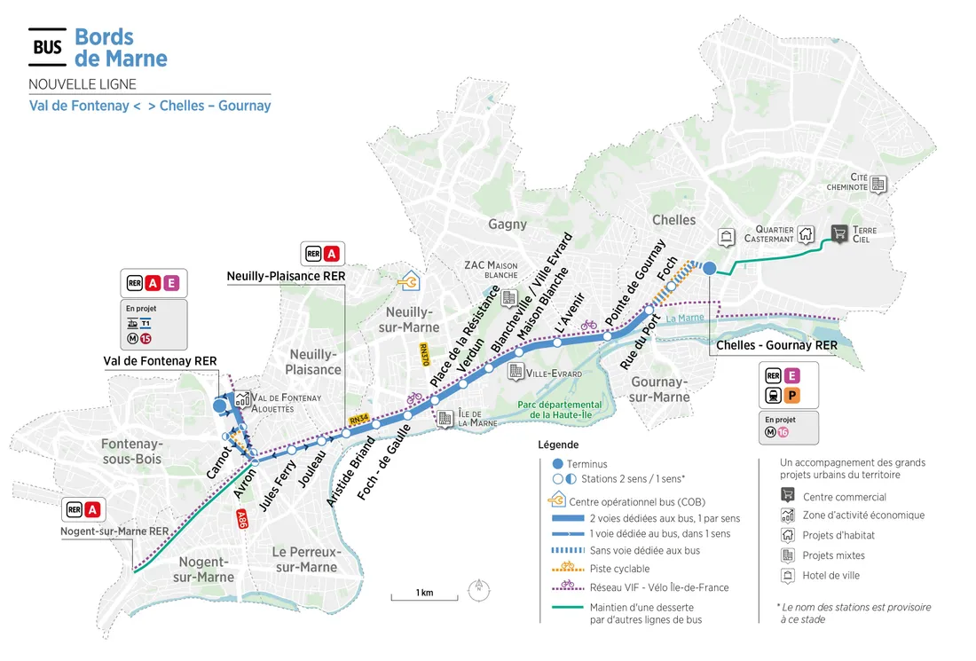 Carte du projet bus Bords de Marne