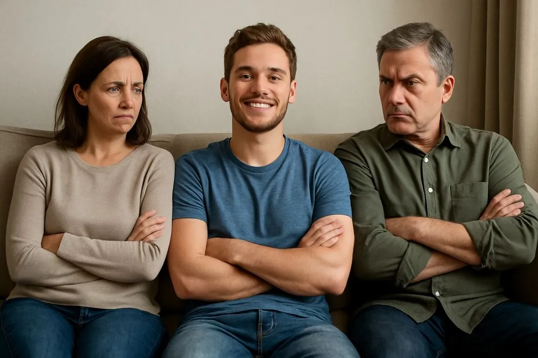 Jeune homme aussi au milieu de ses parents