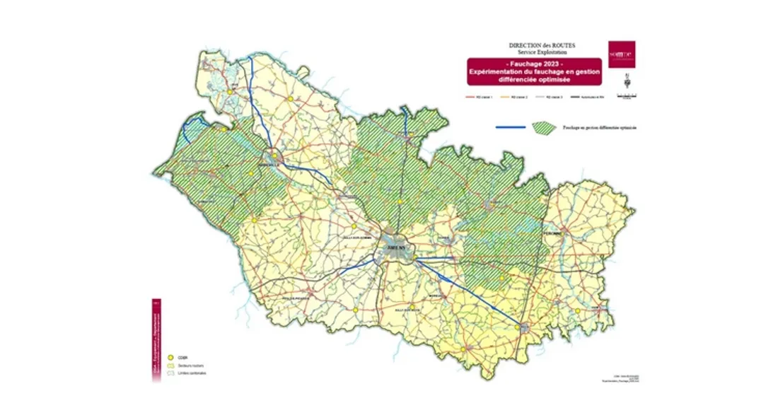 Plan des routes concernées par l'expérimentation sur le fauchage