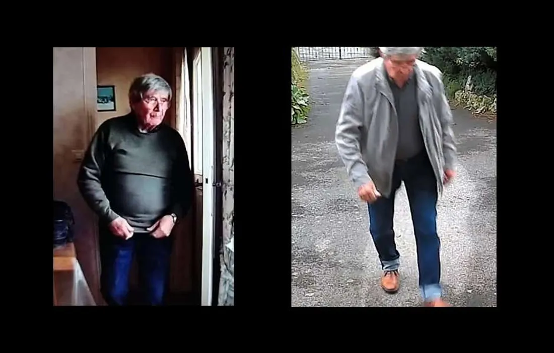 Michel Dhuicq, avec à droite la tenue qu'il portait avant de disparaître