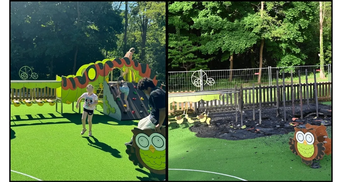 Aire de jeu avant et après l'incendie