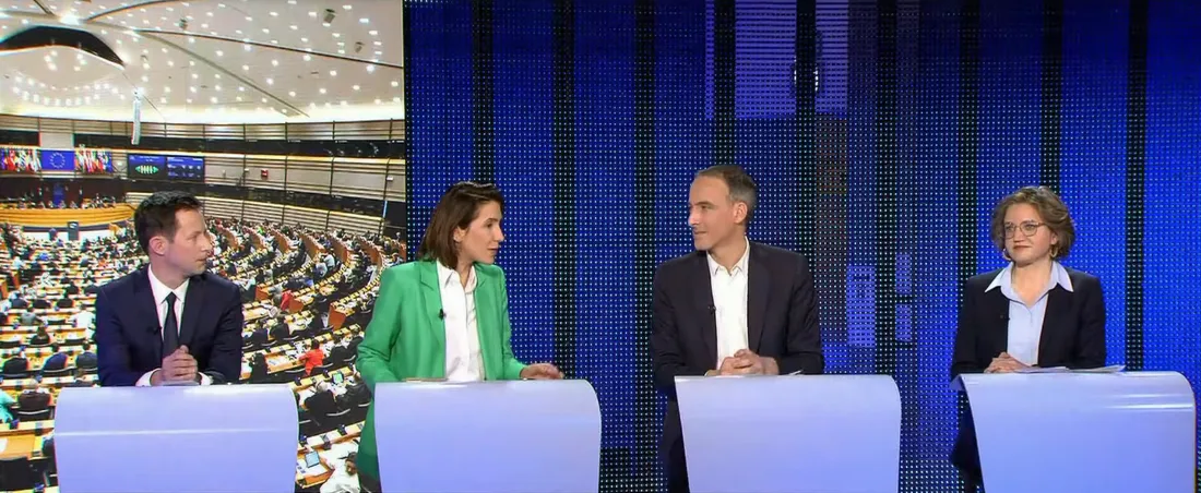 François-Xavier Bellamy, Valérie Hayer, Raphaël Glucksmann, Marie Toussaint sur France 24 le 9 avril