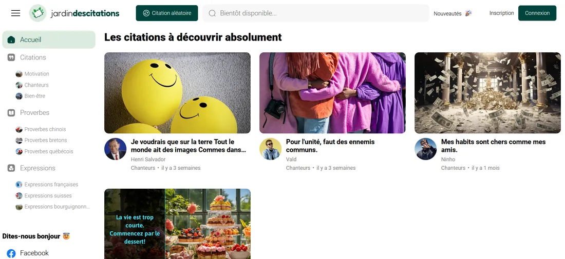 Capture d'écran du site "Jardin des citations"