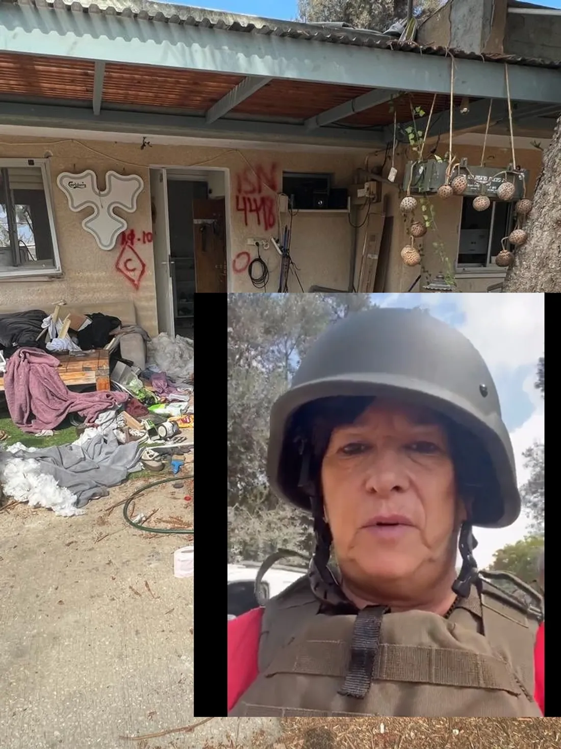 Visite du kibboutz Kfar Aza décimé, avec Véronique Besse en médaillon