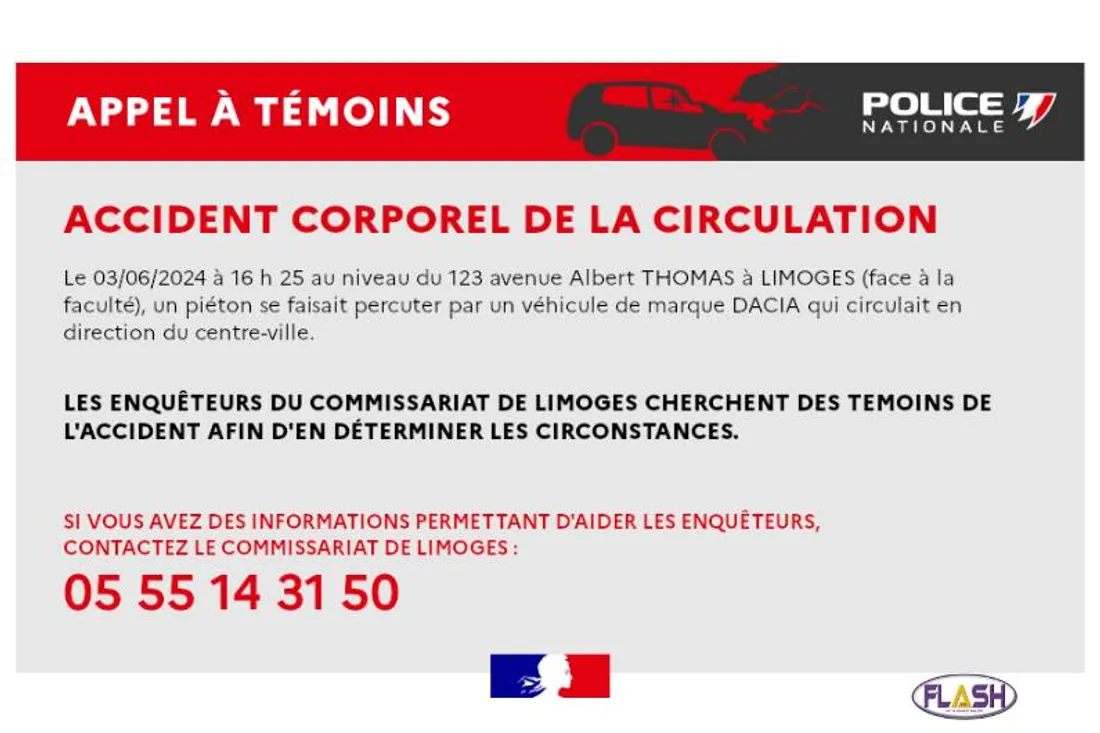 Appel à Témoins : Accident de la circulation à Limoges.
