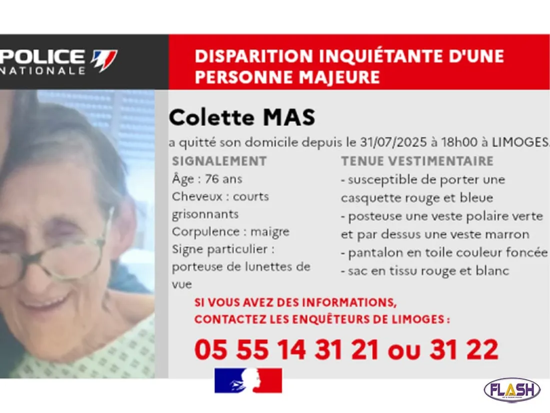appel à témoins disparition inquiétante 76 ans Limoges Police