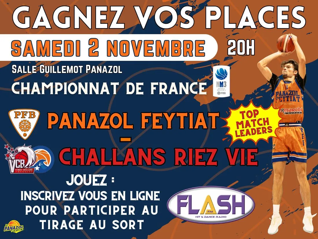 gagnez vos places pour le match de basket Panazol Feytiat Basket contre Challans Riez Vie