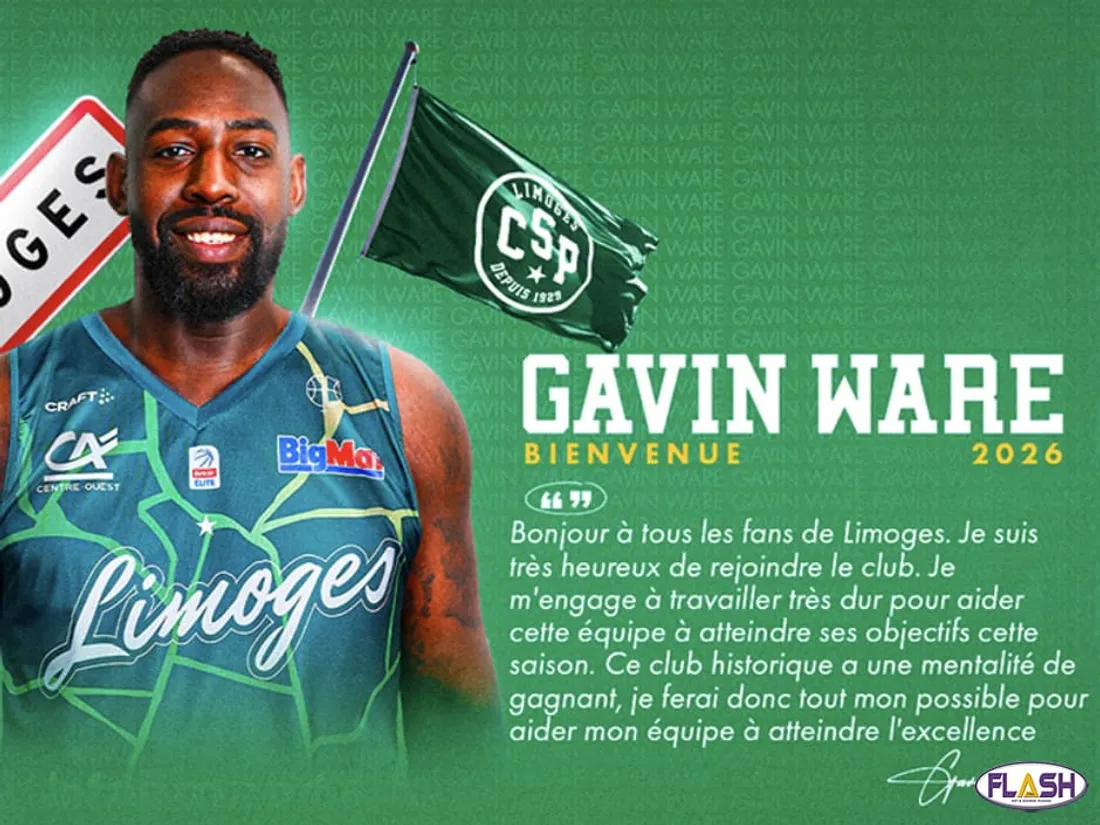 Gawin Ware Limoges CSP recrutement Limoges 5 aout 2025 Betclic Elite