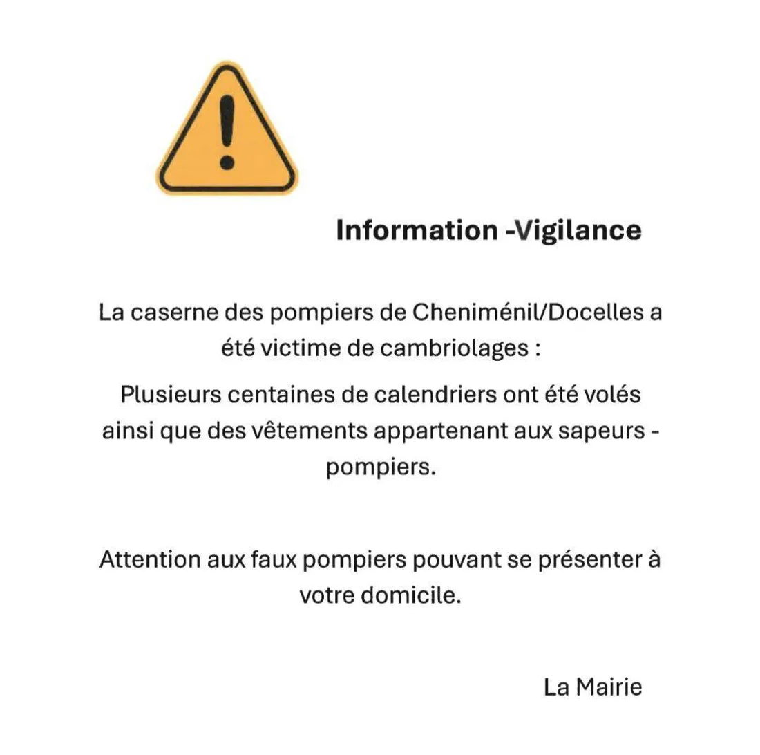 L'affiche transmise par la mairie pour informer les habitants