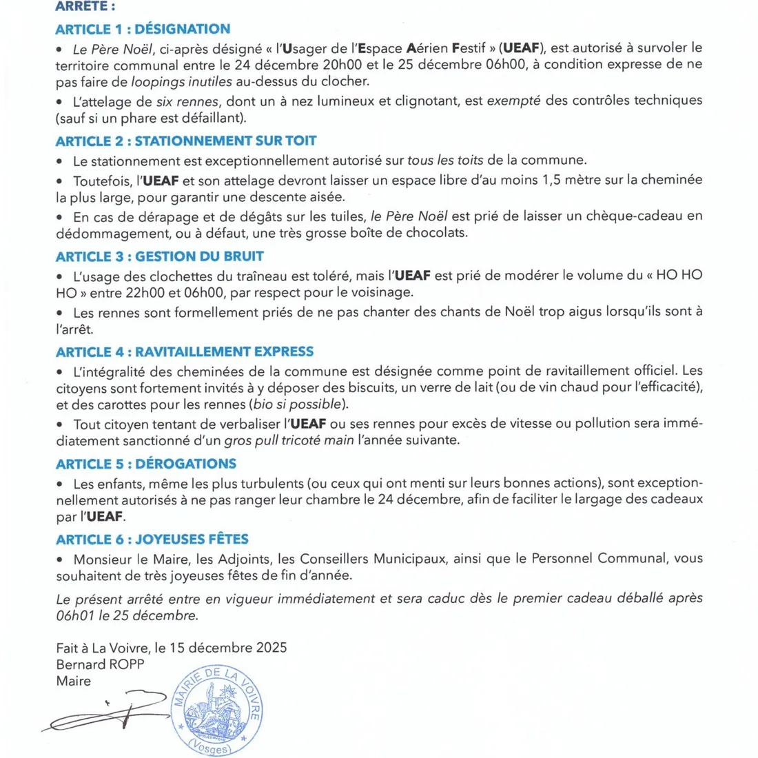 L'arrêté municipal de La Voivre