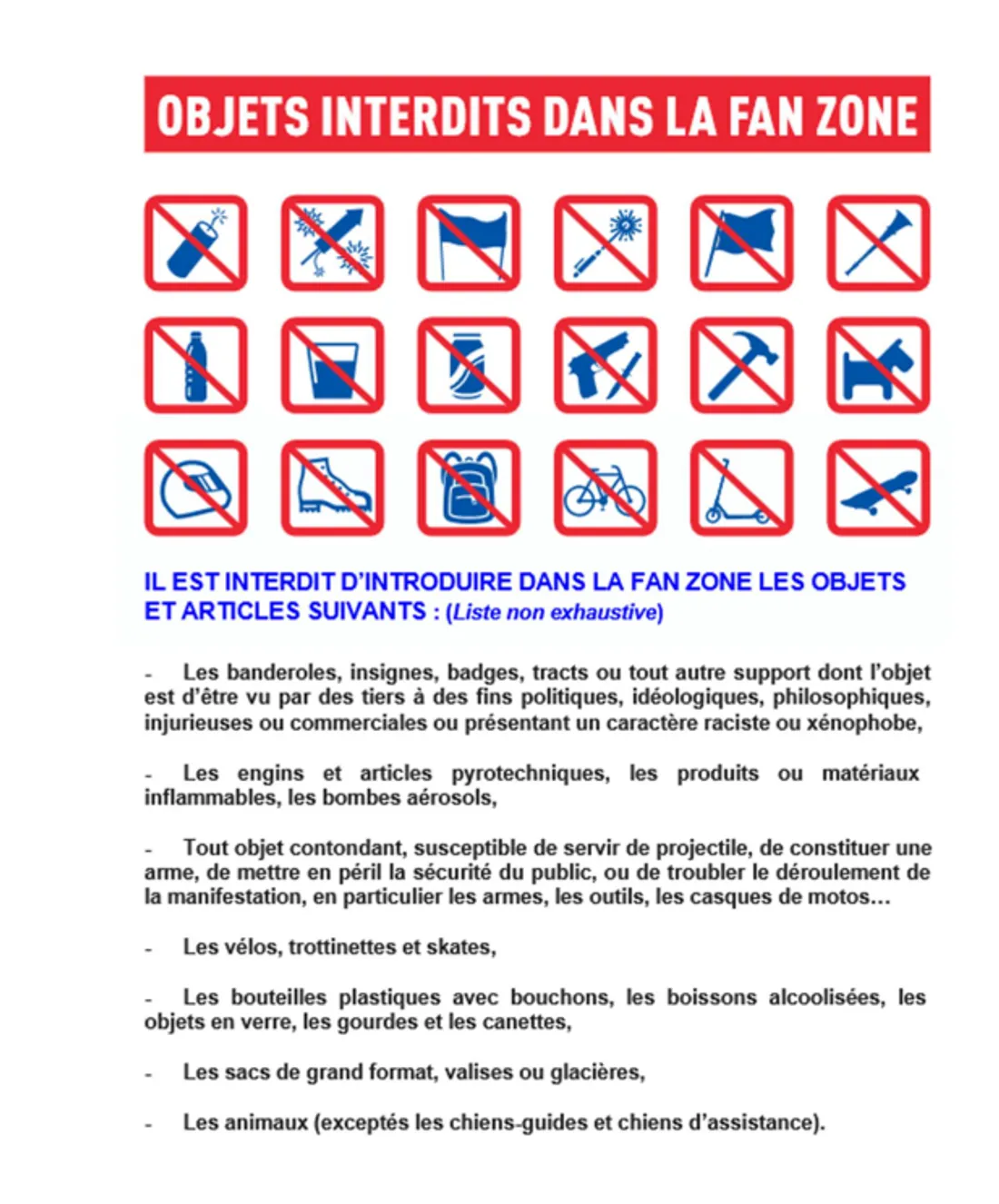 Voici la liste des objets interdits dans la Fan Zone prévue ce soir à Nancy
