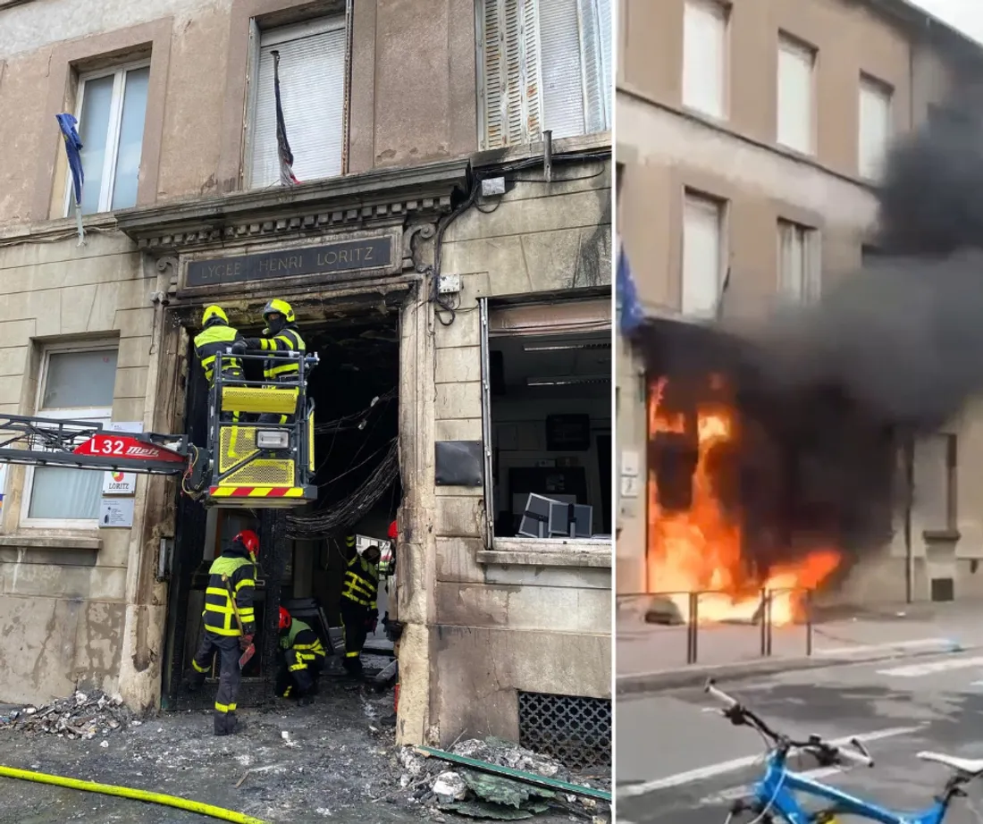 L'entrée du lycée Henri-Loritz à Nancy a été incendiée ce jeudi. 