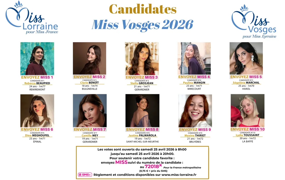 10 candidates participeront à l'élection de Miss Vosges 2026