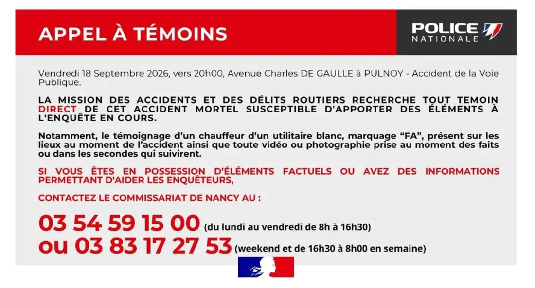 Piétonne tuée à Pulnoy : la police lance un appel à témoins