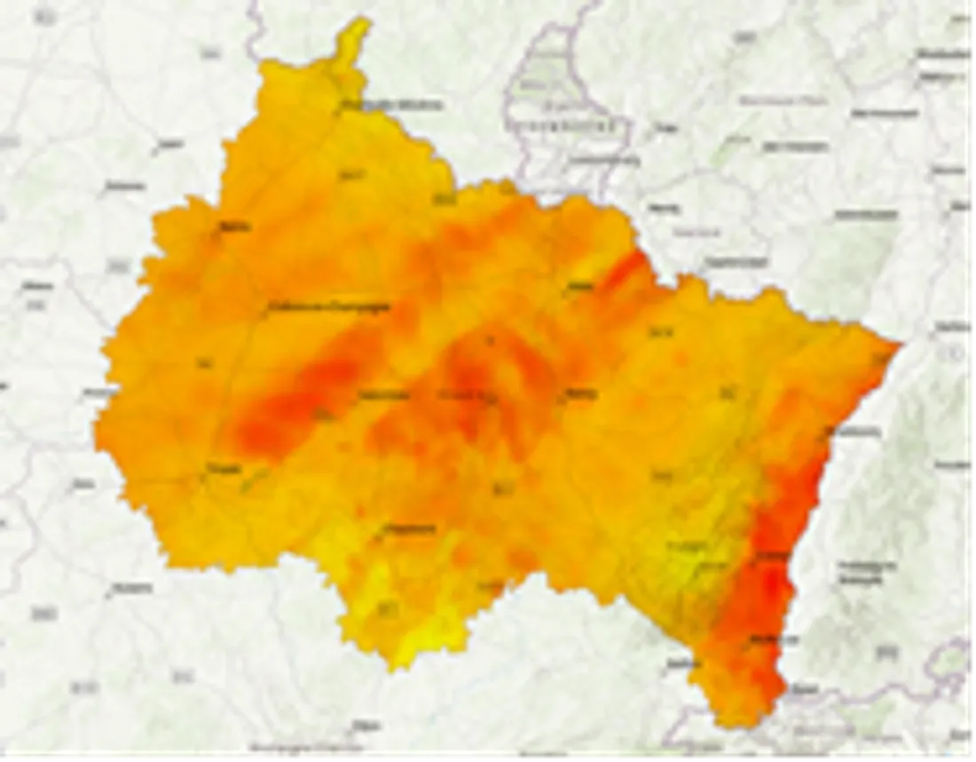 Carte de situation de la concentration d'ozone le 27 mai 2026 dans le Grand Est 