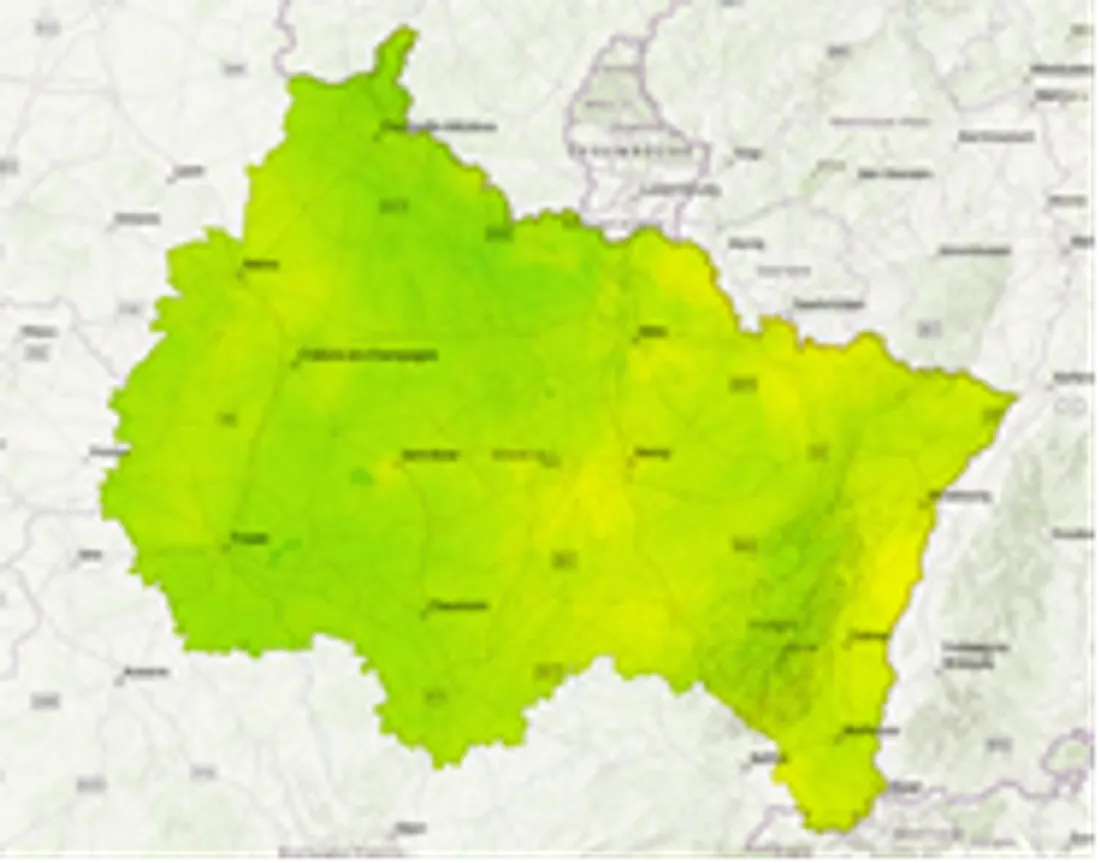 Carte de la situation de concentration d'ozone le 20 mai 2026 dans le Grand Est 