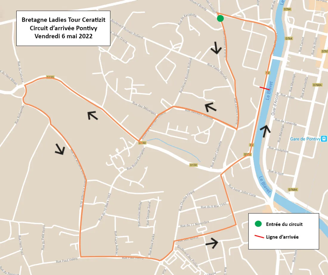 Le circuit final de cette 4ème étape, avec six passages sur la ligne d'arrivée.