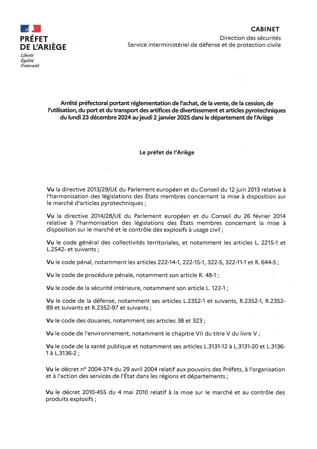Ariège : interdiction des artifices pour les fêtes.