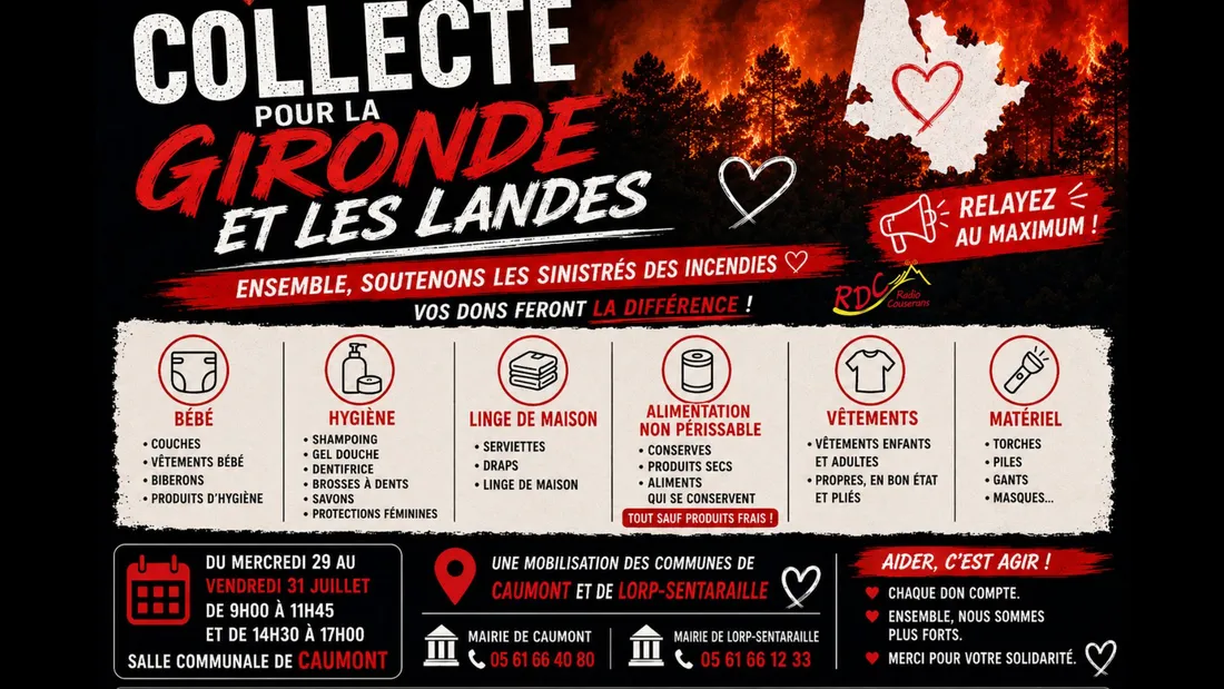 Incendies en Gironde et dans les Landes : une collecte de première nécessité organisée à Caumont