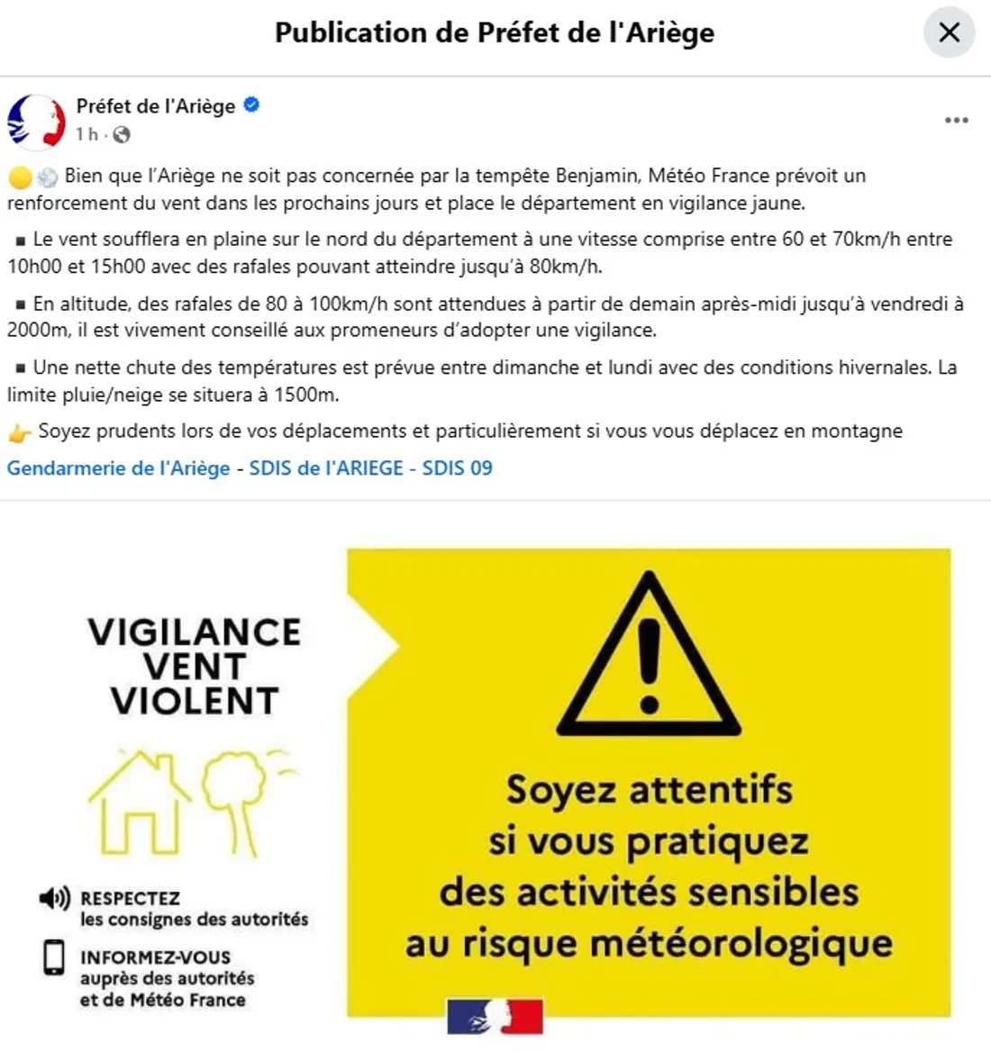 Vigilance jaune en Ariège : renforcement du vent attendu dans les prochains jours