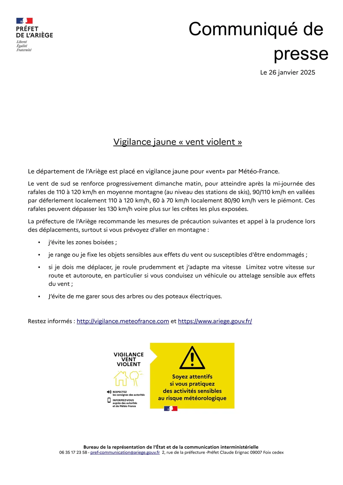 Vigilance jaune pour vent en Ariège  soyez prudents 