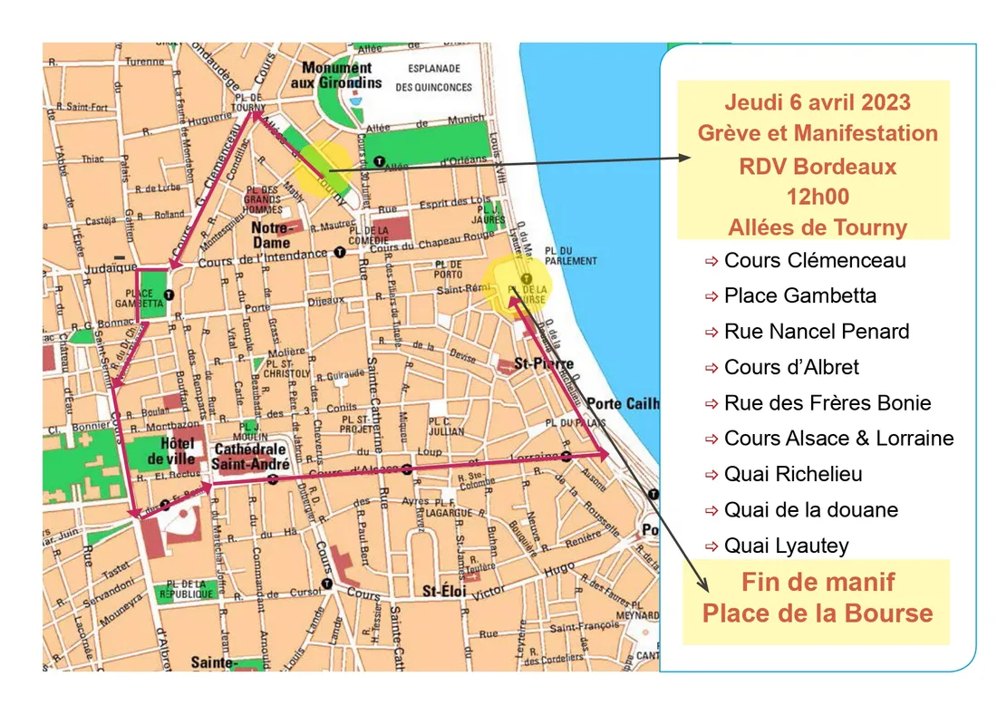 Trajet manif 6 avril Manifs