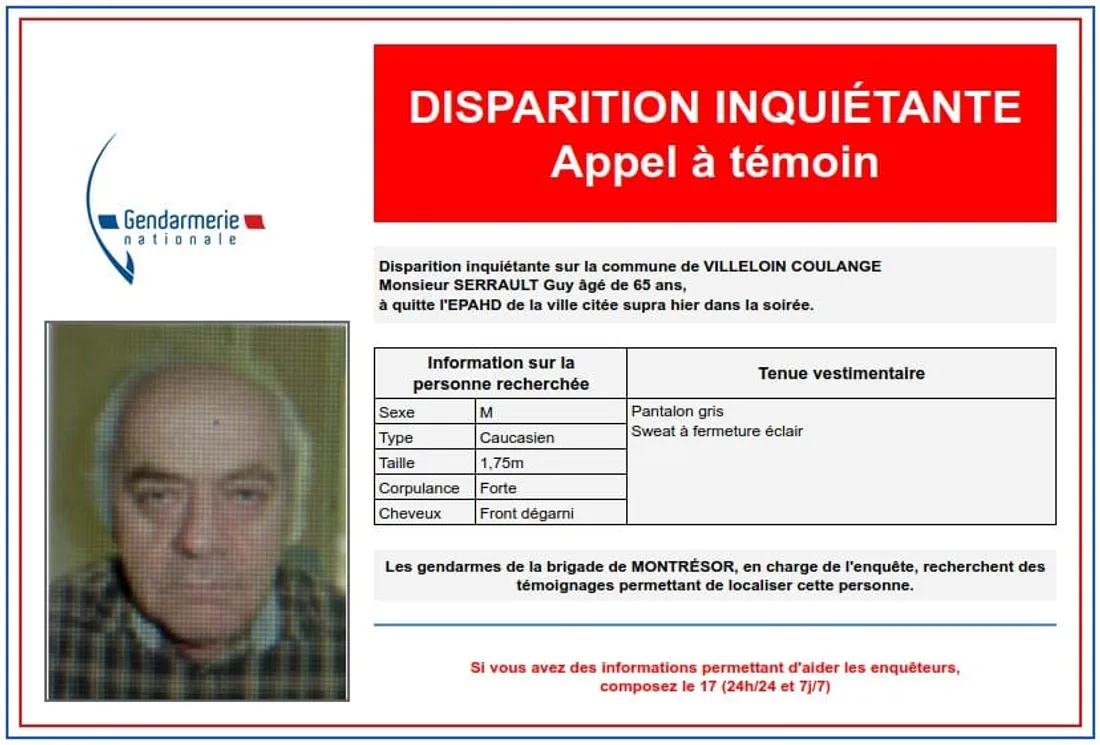 Un sexagénaire est porté disparu en Indre-et-Loire.