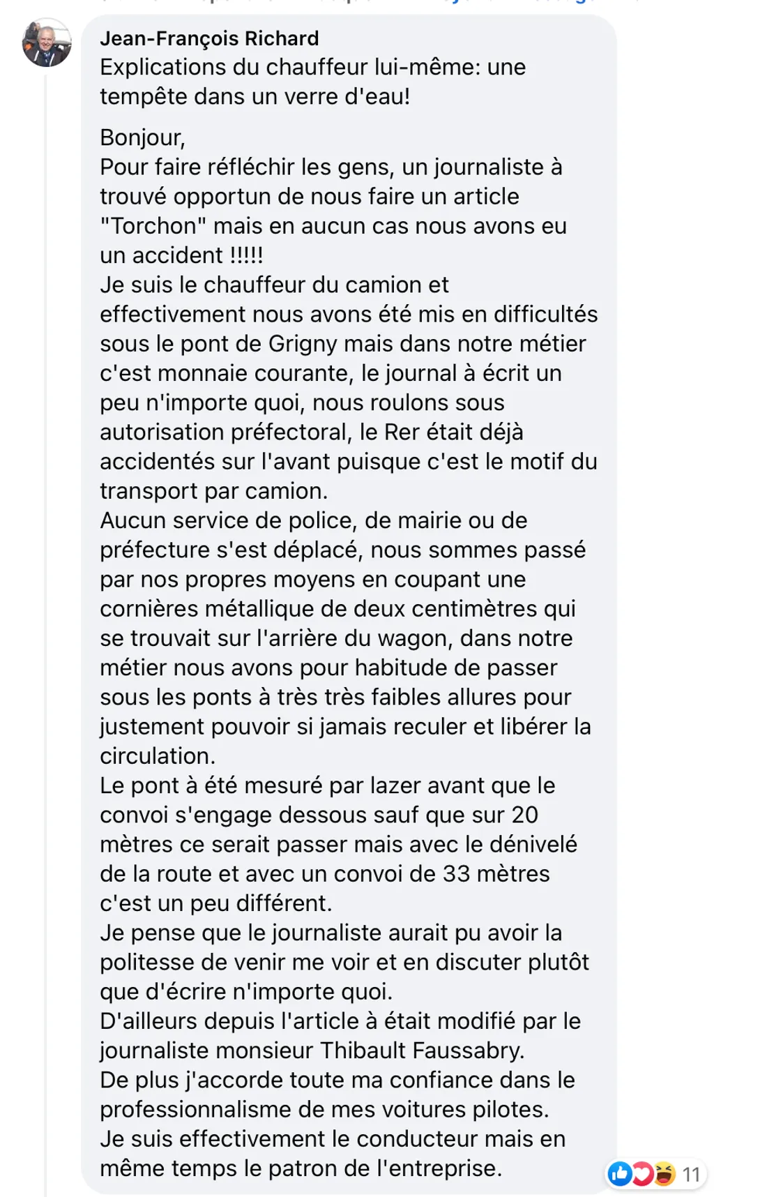 Réaction Chauffeur Grigny