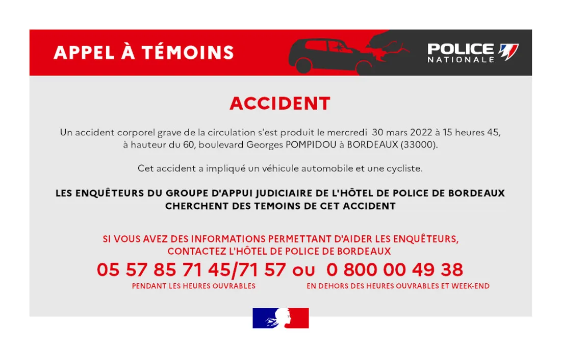 Appel à témoins - accident grave de la circulation