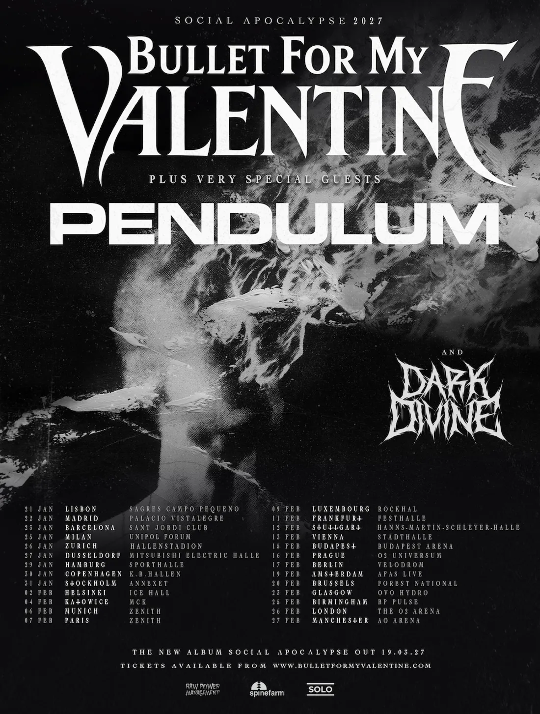 L'affiche de la tournée 2026/2027 de Bullet For My Valentine