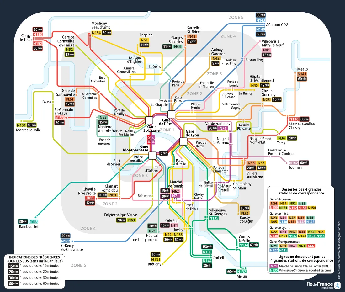 Plan des noctiliens pour la nuit du 21 juin