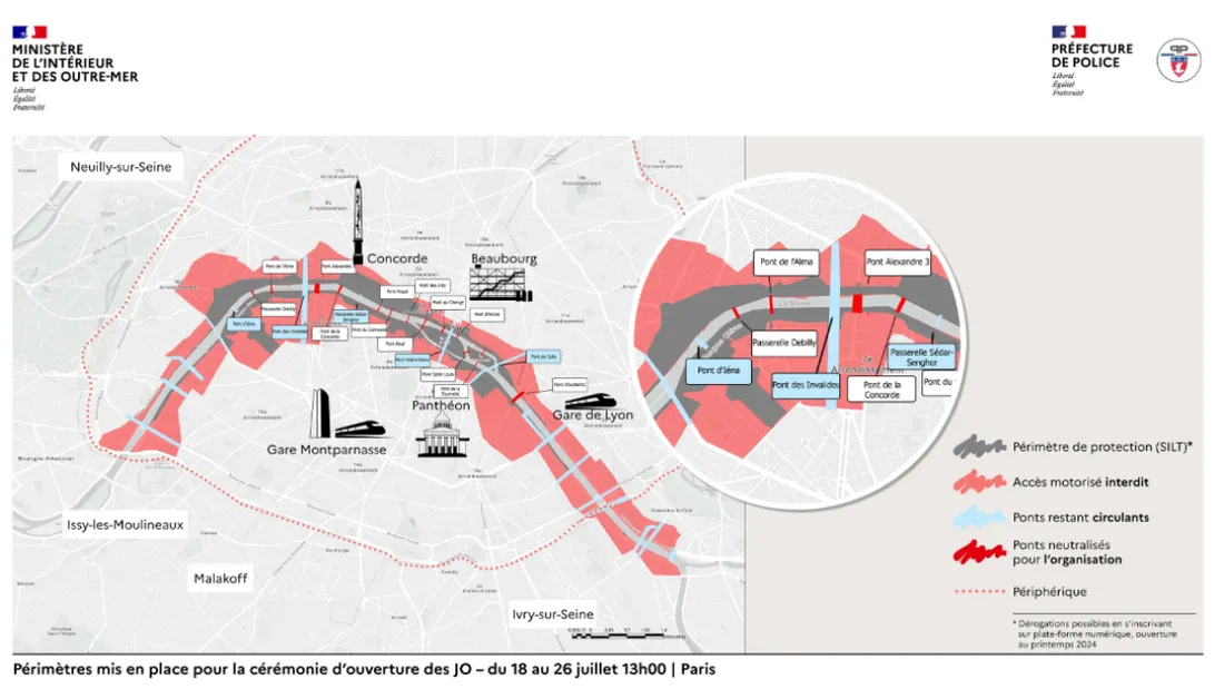 Les périmètres de sécurité de la Préfecture de Police de Paris pour la période pré-olympique