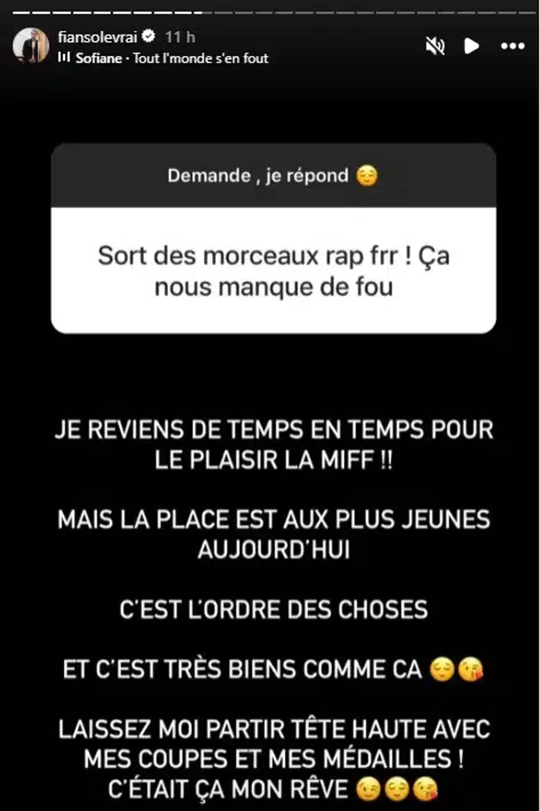 Le message de Fianso annonçant sa fin de carrière 