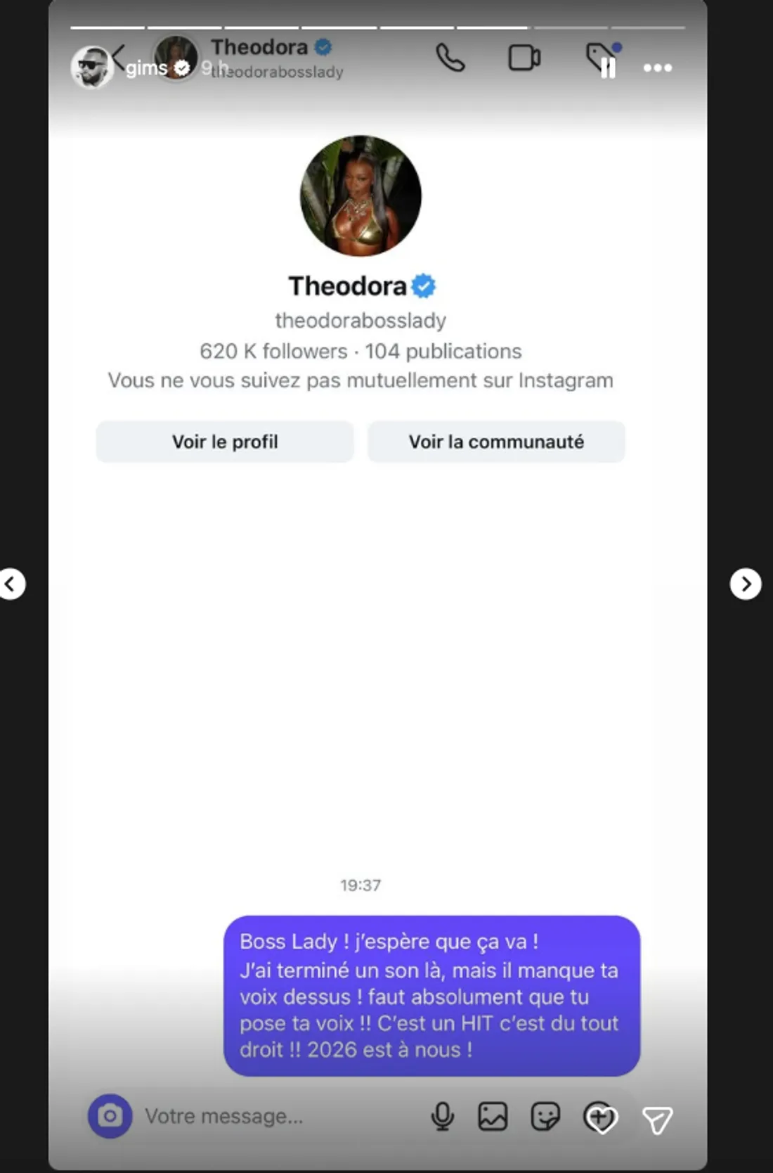 Le message de Gims à Théodora