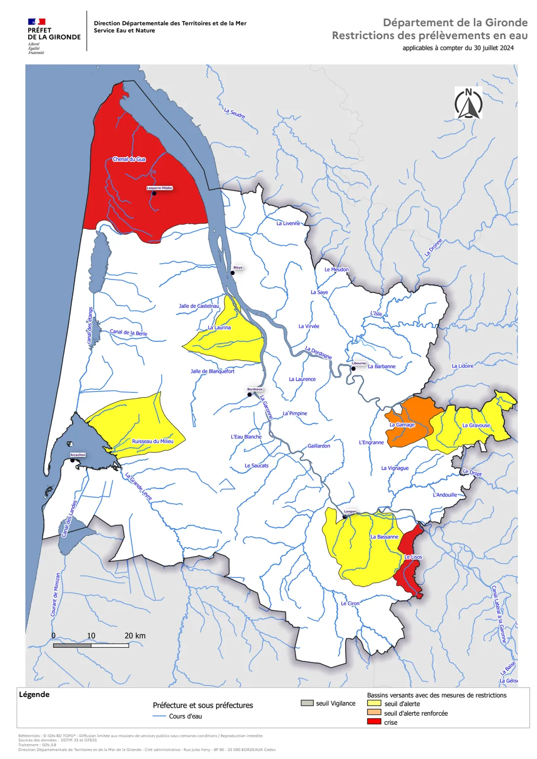 Carte des restrictions des prélèvements en eau