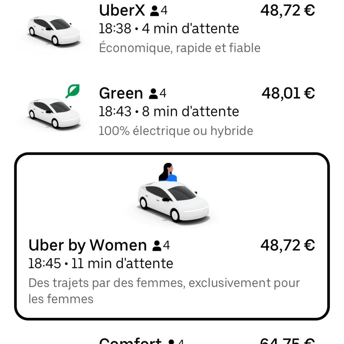 La fonctionnalité "Uber by Women" sur l'application Uber 
