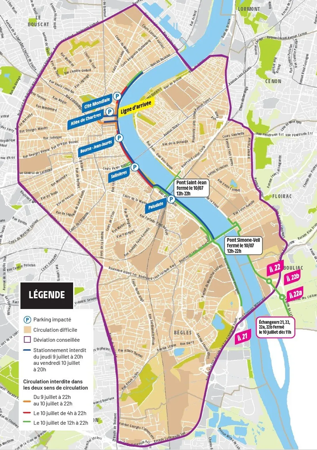 Plan circulation Bordeaux Métropole Tour de France