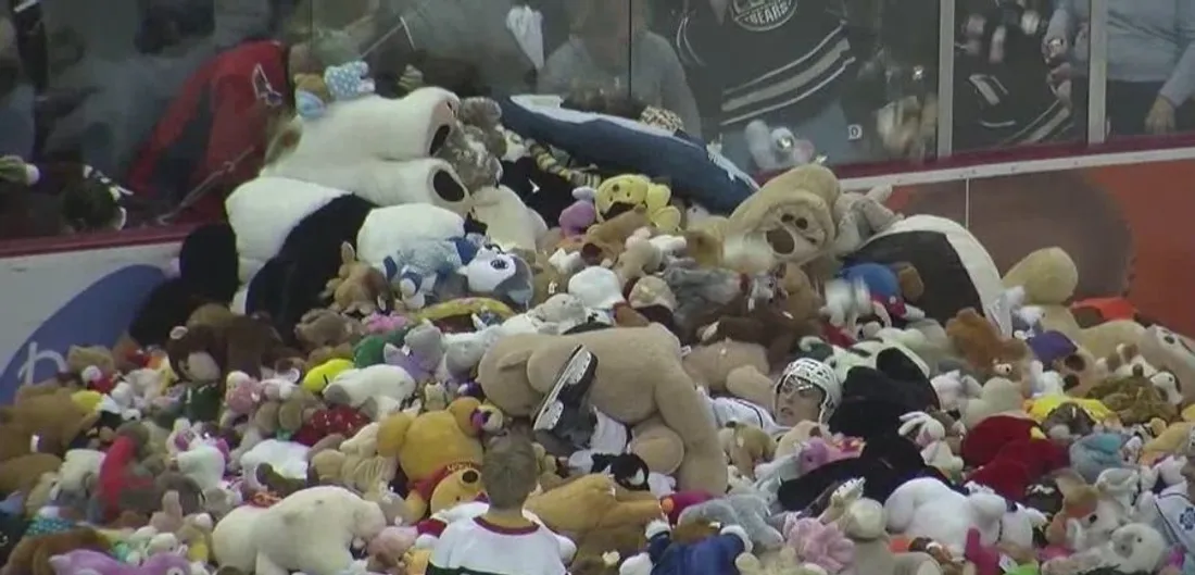 Quand le terrain est entièrement envahi par les peluches du "Teddy Bears Toss"