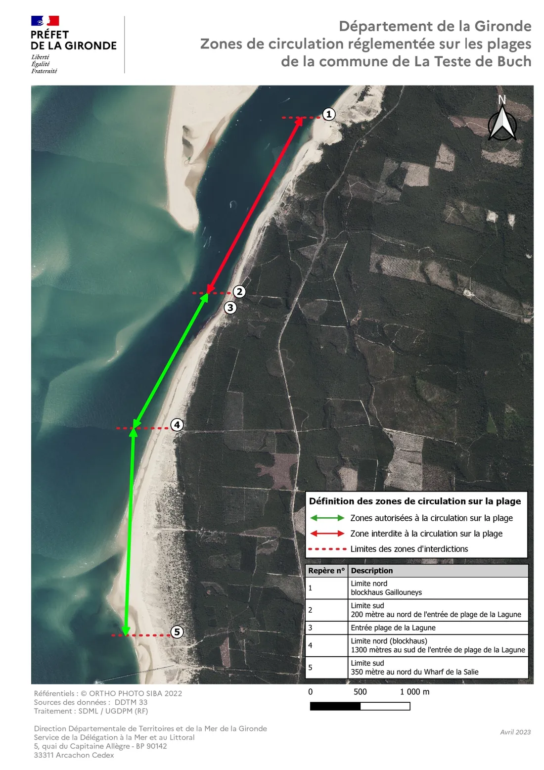 Carte de la plage de autour de La Teste De Buch